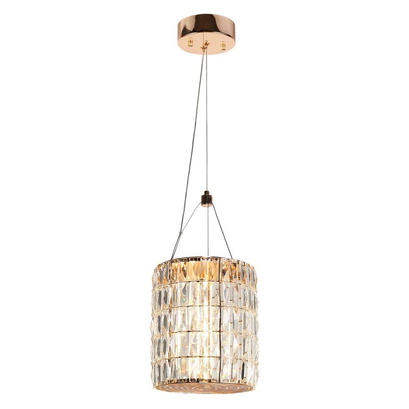 Modern Glam LED 1Light Crystal Drum Island Pendant Rose Gold Island
