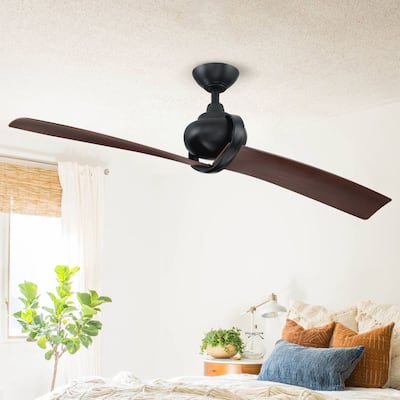 54 in. Indoor/Outdoor Modern Black 2-Blade Ceiling Fan with Remote Included - 54" x 54" x 13"