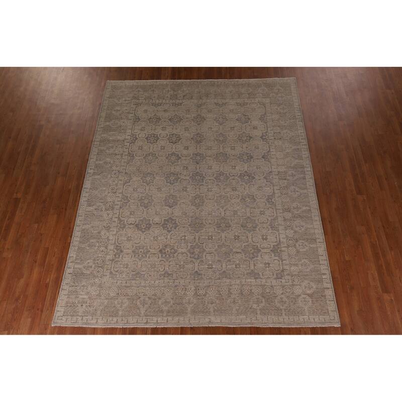 All-Over Geometric Oushak Vegetable Dye Rug Hand-Knotted Wool Carpet - 8'0" x 9'11"