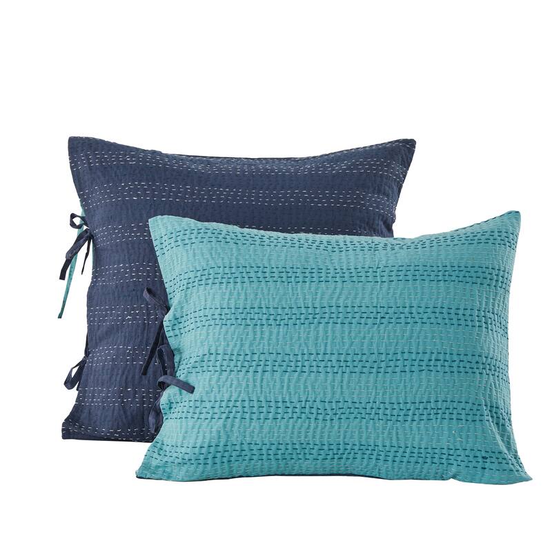 Melange Hand Craft Kantha Collection Solid Reversible Sham Pillow Cover - 20x26 - Navy