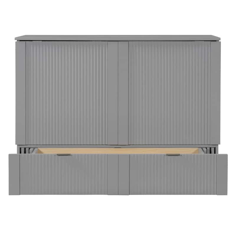 Full Size Murphy Bed with Drawer and a set of Sockets & USB Ports, Pulley Structure Design, White