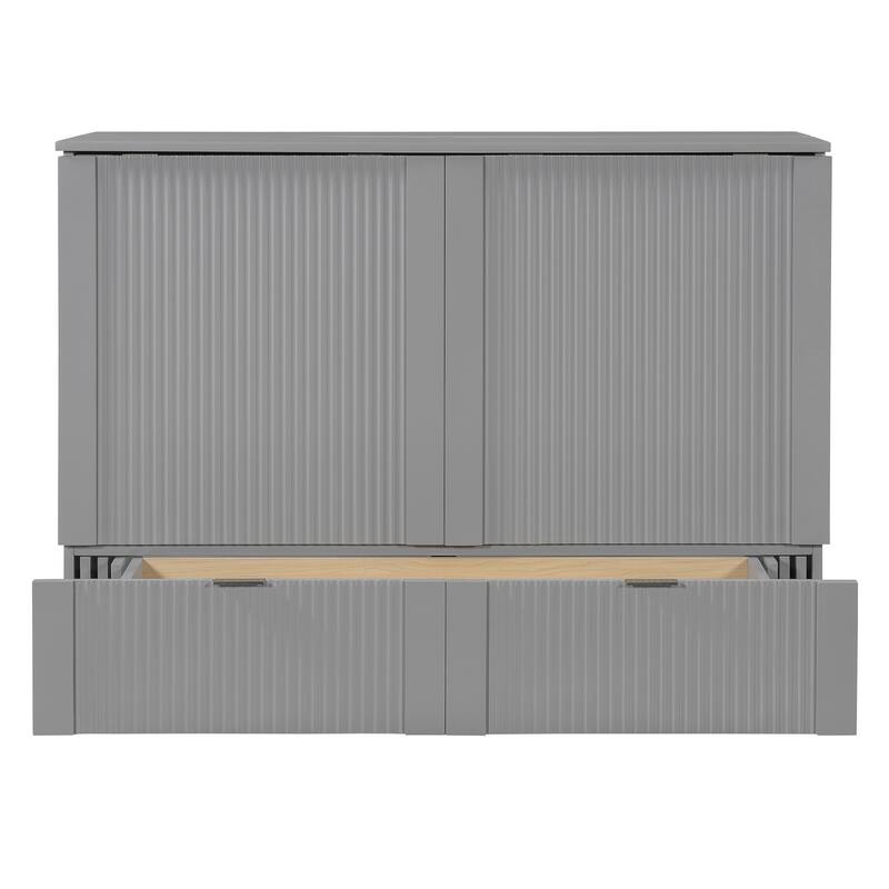 Space-Saving Queen Size Murphy Bed with Drawer, USB Ports, and Pulley Mechanism, Convertible Wall Bed with Flexible Slats