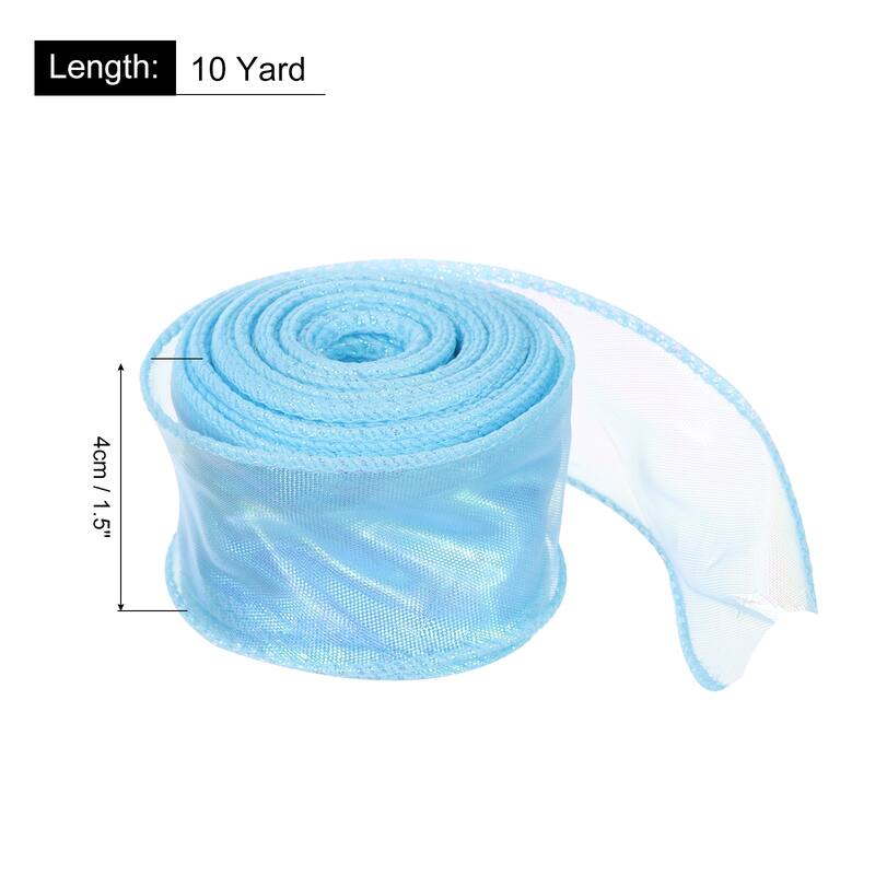 1.5 Inch 10 Yard Sheer Organza Ribbon Shimmer Chiffon Tulle Ribbons - Sky Blue - 1 1/2" x 10 Yard