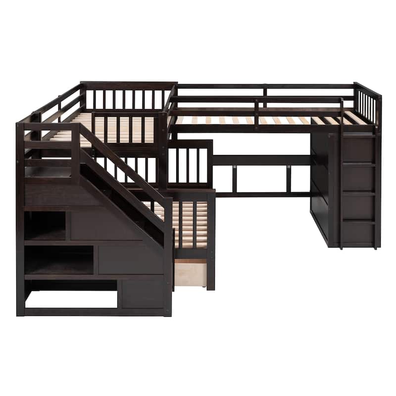 L-Shaped Bunk Bed With 3 Drawers, Portable Desk and Wardrobe
