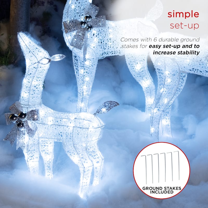 Alpine Corporation White Mesh Holiday Decor Reindeer Family with LED Lights
