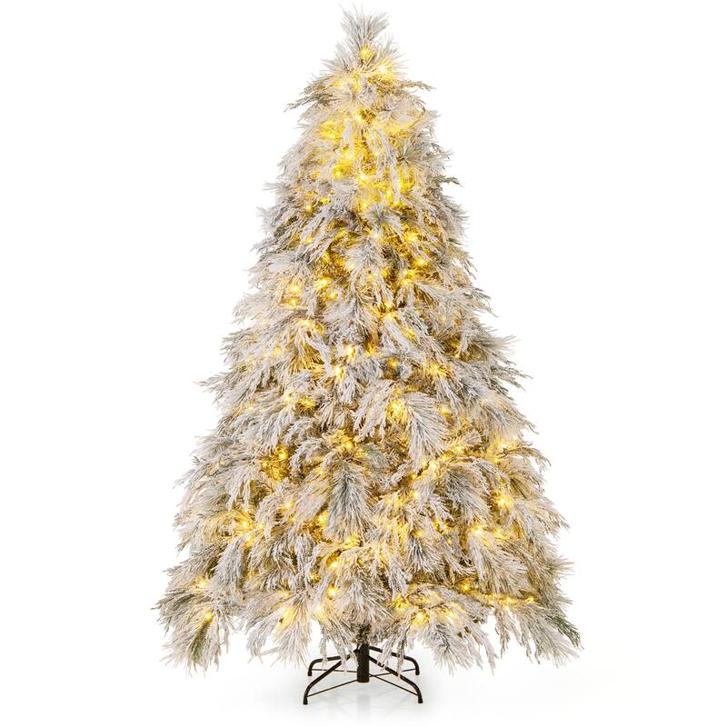 Gymax 4.5/6/7 FT Pre-Lit Artificial Christmas Tree Snow Flocked Full - 7 Foot