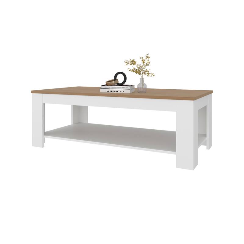 Modern Coffee Table with Shelf Two Tone Finish Compact Living Room Design