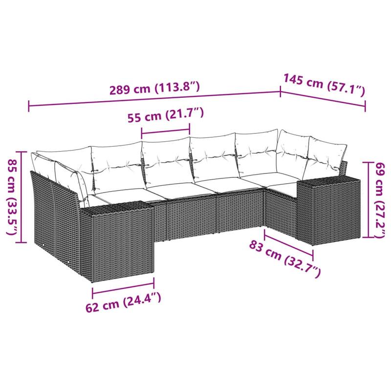 vidaXL Garden Sofa Set Black - 24.4 x 32.7 x 27.2