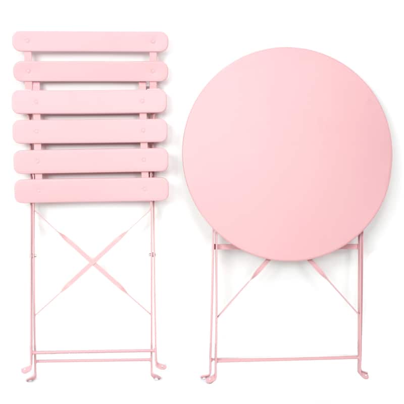 3 pieces Patio Bistro Balcony Metail Chair Table Set-Pink