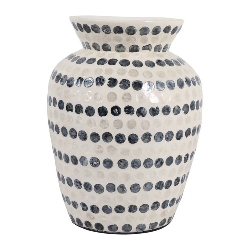 Decorative Vase - Shell Coastal Capiz Dots - Ivory and Blue