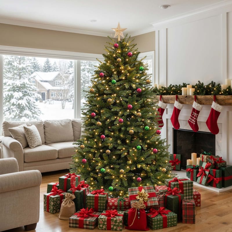 Elegant Pre-Lit Artificial Christmas Tree Collection , Multiple Styles with Remote Control & Snow Flocking