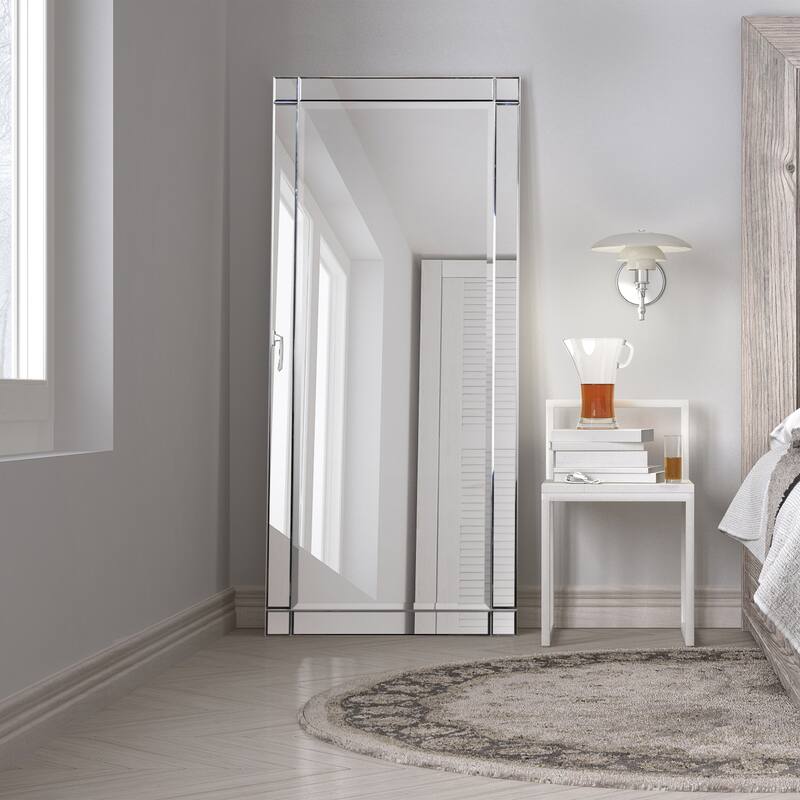 Moderno Squared Corner Beveled Rectangle Wall Mirror, Solid Wood Frame, 1"-Beveled Center Mirror, Ready to Hang - Clear