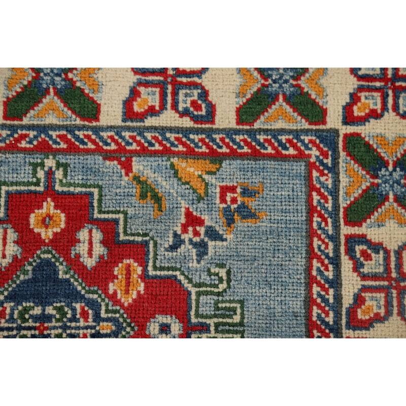 Light Blue Kazak Oriental Runner Rug Handmade Traditional Wool Carpet - 2'9" x 9'7"