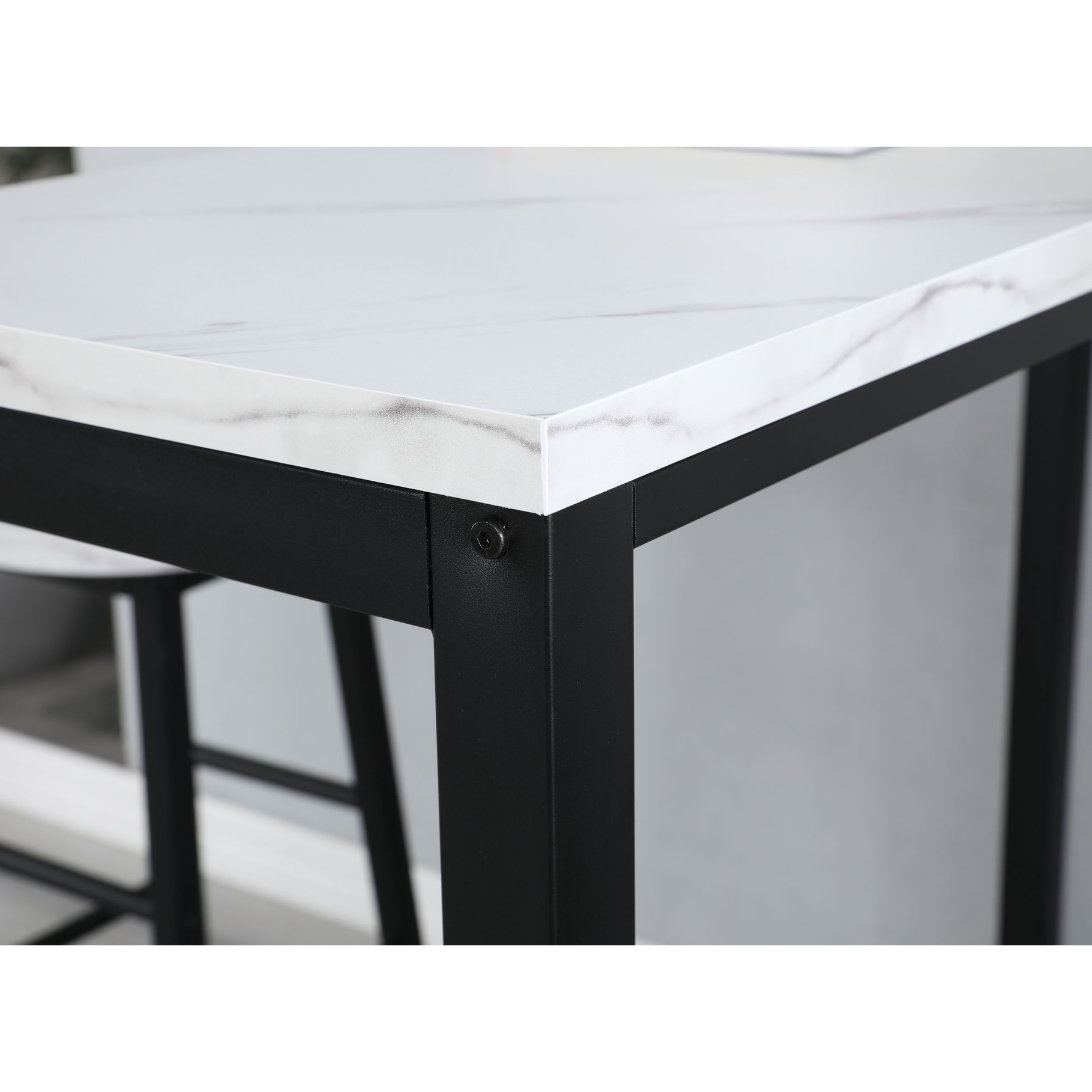 Faux Marble Black Table Top Bar Table with 2 Bar Chairs On Sale