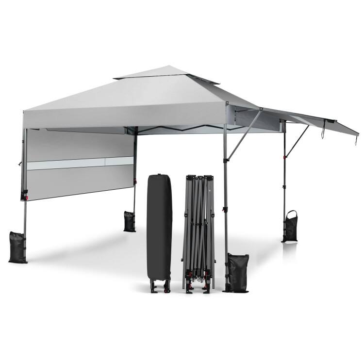 Outdoor Pop Up Canopy Tent with Side Awnings 10x17.6 Ft for Patio or Beach - 10 x 17.6 x 8.9-9.5 ft