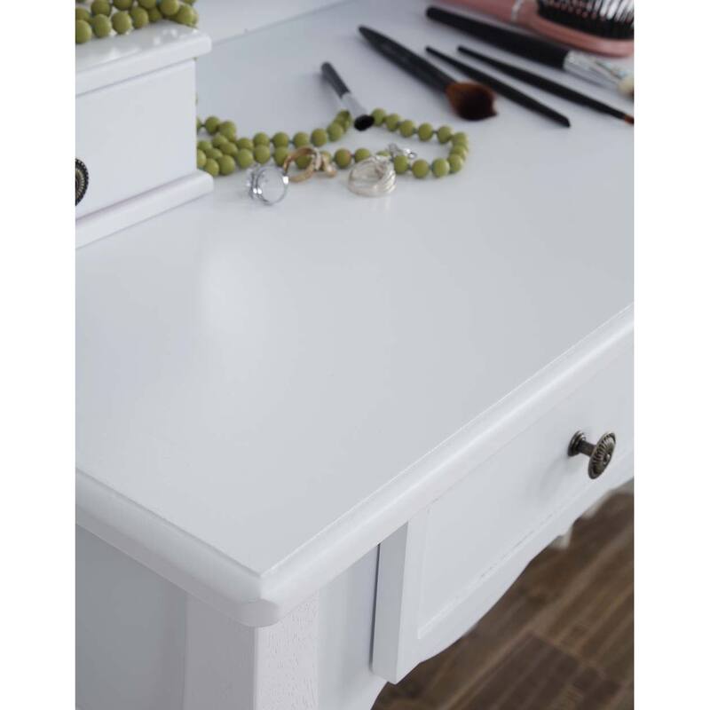 Sanlo Vanity Makeup Set,Includes Stool,Wooden 31.5Inch Vanity Table with 3 Panel Beveled Mirror and 4 Drawers