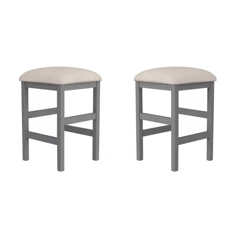 Light Gray Set Of 2Pc Stools Kitchen Dining Room Furniture Beige Fabric Cushion Seat Chairs Stool