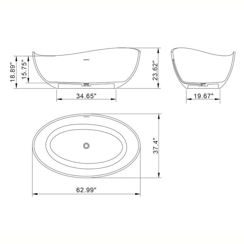 63 in. x 37.4 in. Solid Surface Freestanding Flatbottom Soaking Bathtub