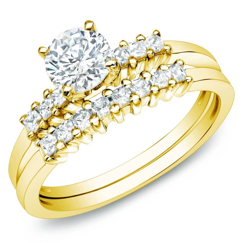 Auriya 14k Gold Classic 1ctw Round Diamond Engagement Ring Set - Yellow Gold - 4
