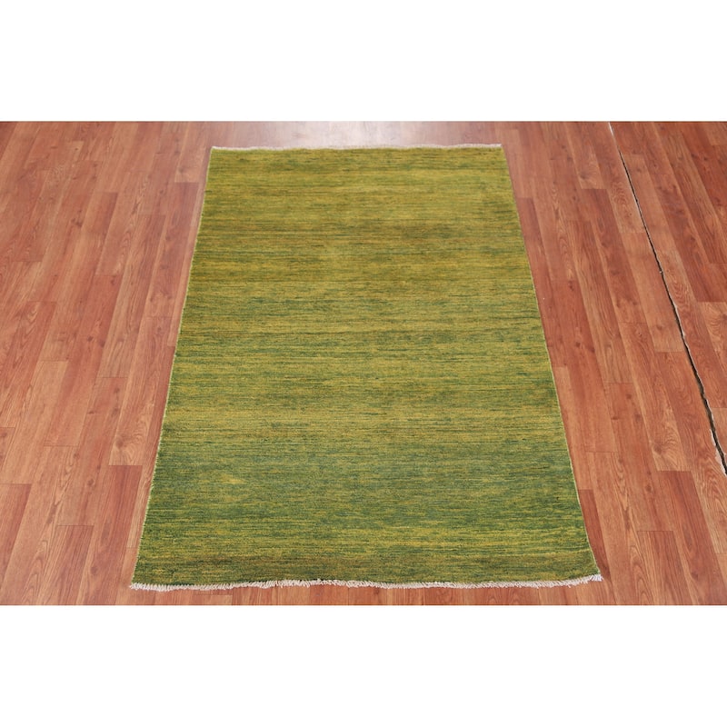Green Yellow Modern Gabbeh Oriental Rug Hand-Knotted Wool Carpet - 3'4" x 4'9"