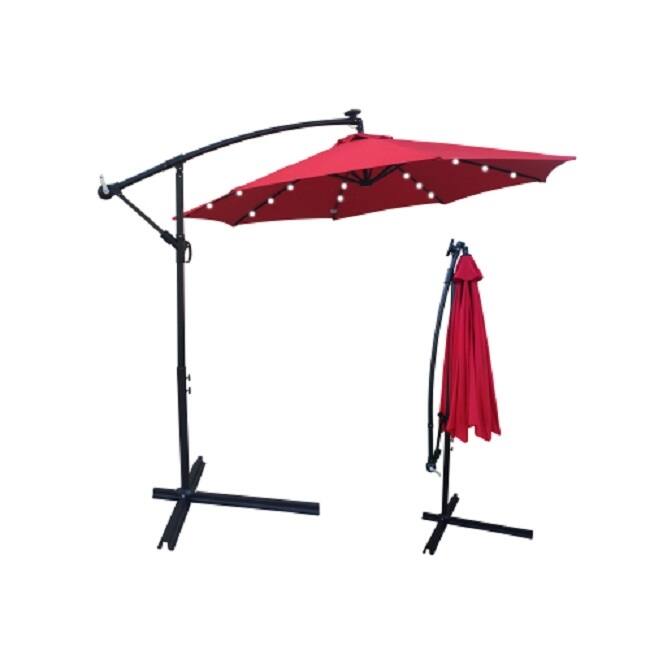 10 ft Outdoor Patio Umbrella Solar Powered LED Lighted 8 Ribs Umbrella with Crank and Cross Base for Garden Outside Deck