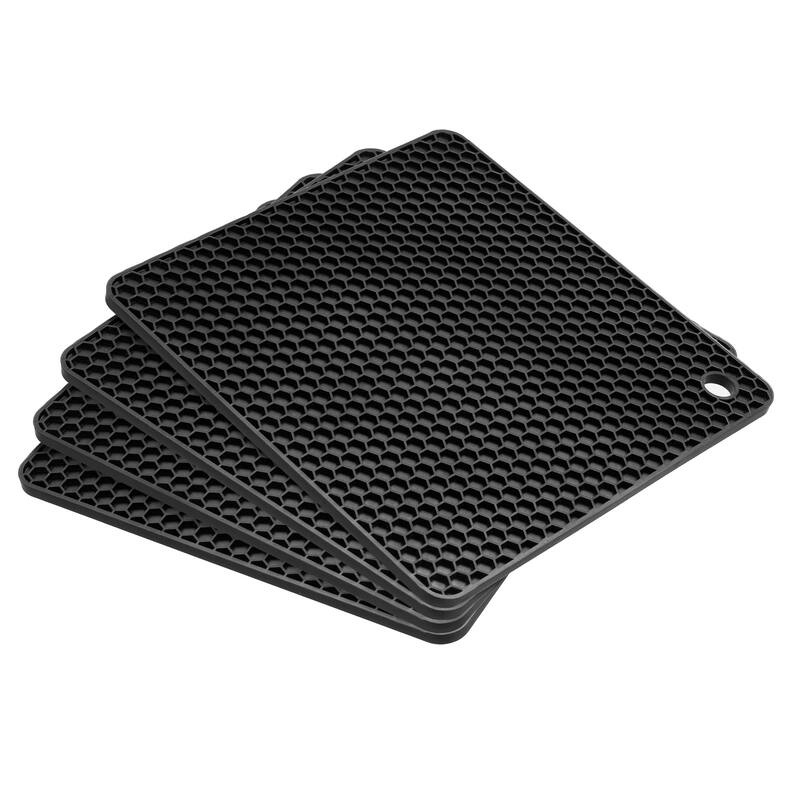 Silicone Trivet Mats 4pcs, Hot Pads Pot Holder for Countertop-Black - Black