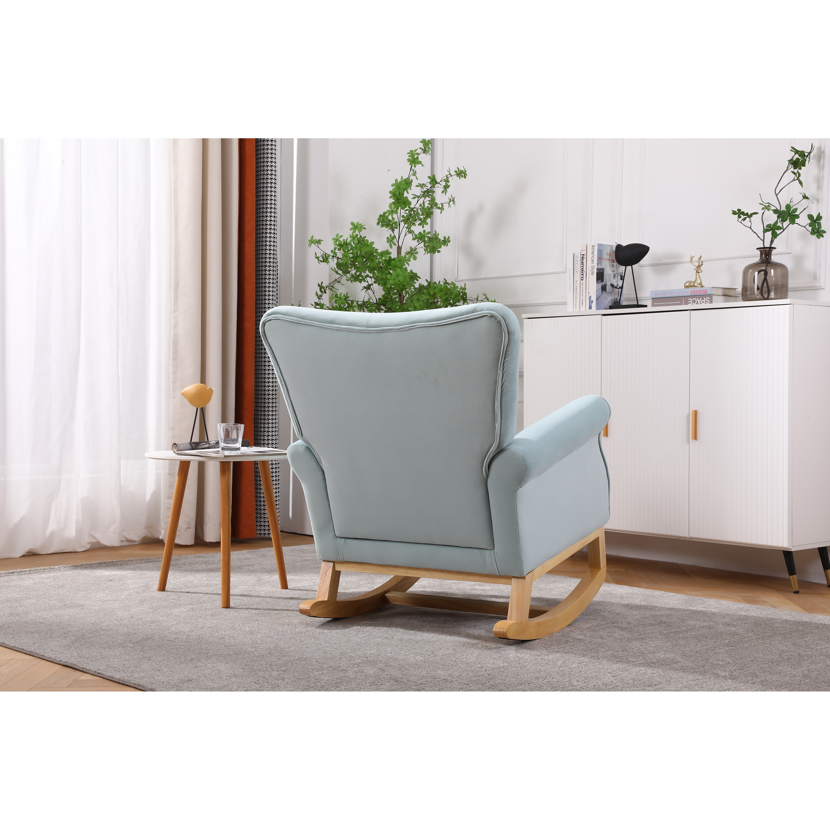 Light Blue Nursery Rocking Chair Sofa Glider Chair Velvet Lounge