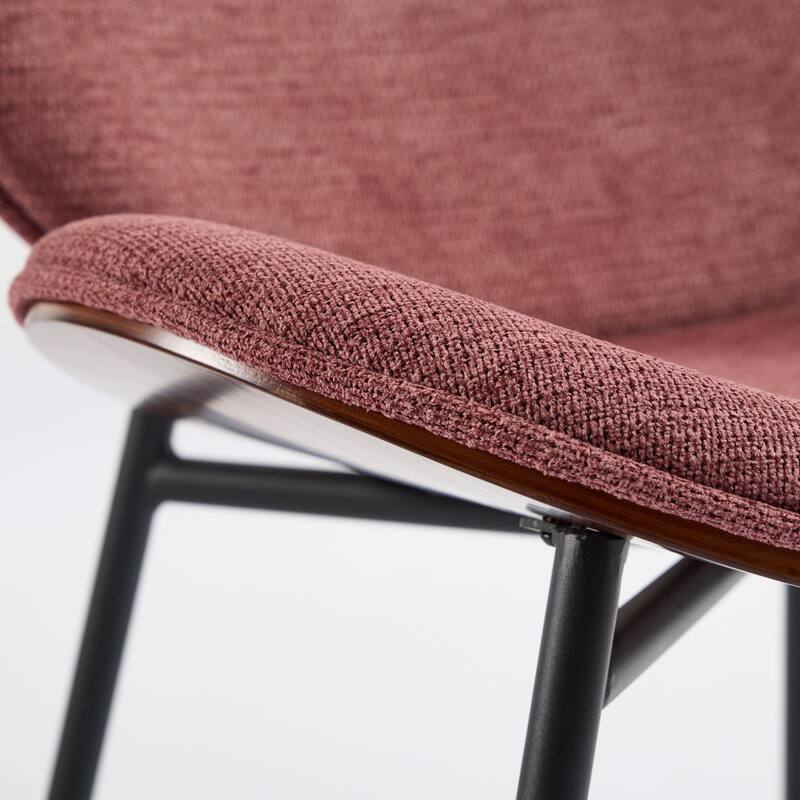 Shell Chair Single Side Chair Tripod,Bean Paste Pink Fabric Lounge Chair In Walnut Finish Backrest,Bean Paste Red Color