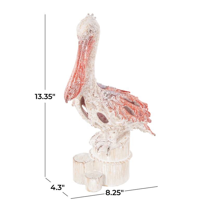 Polystone Pelican Textured Sculpture with Red Feathers - Red or Bue - Roche River Decor