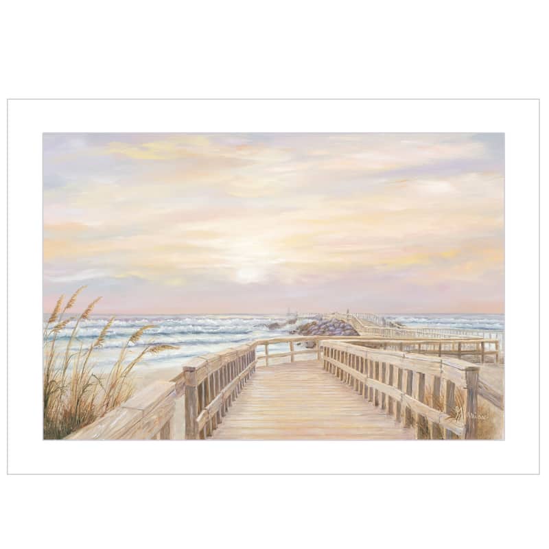 TrendyDecor4U "Ponce Inlet Jetty Sunrise" Framed Print Wall Art by Georgia Janisse - White