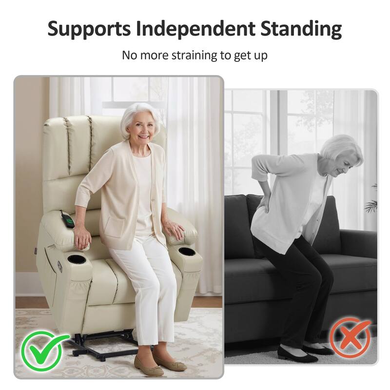 Power Lift Recliner Chair for Elderly, Massage and Heat, Faux Leather & Fabric