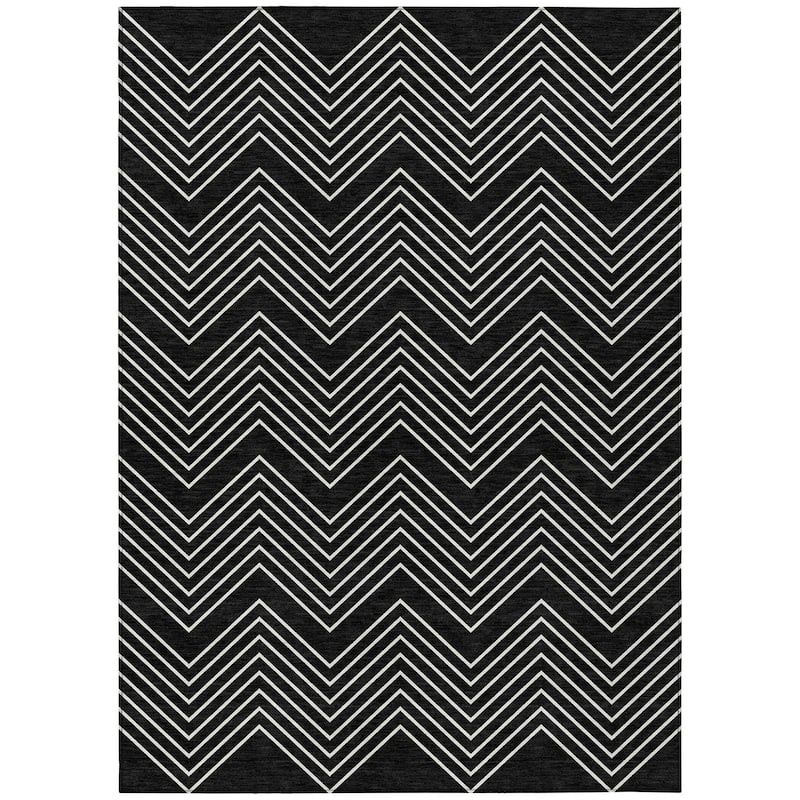 Machine Washable Indoor/ Outdoor Modern Chevron Chantille Rug