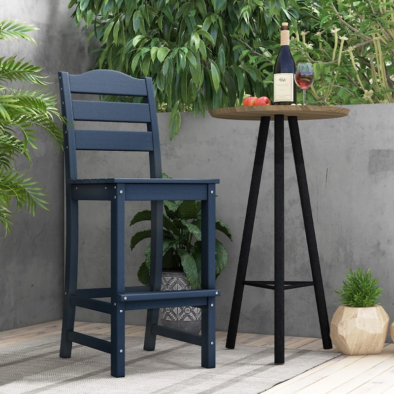 Gymax Set Of 2 Outdoor HDPE Bar Stool Patio Tall Chair Backrest