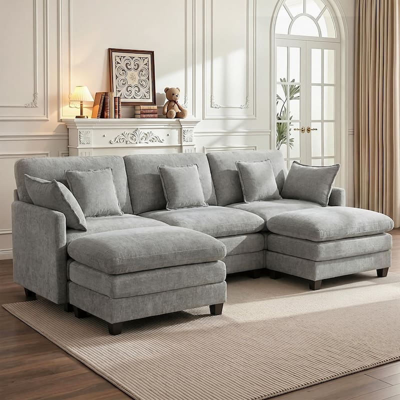 MCombo 111.8'' Modular Sectional Sofa Couch with Reversible Ottoman for Living Room, L Shaped Sofa, FSC Certified