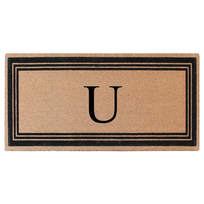 A1HC Natural Coir Monogrammed Flock Anti shed Treated Durable Doormat BlackBeige - 36"X72" - U
