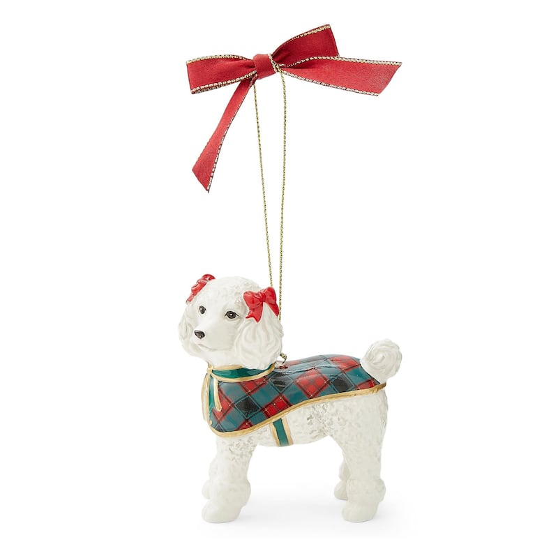 Spode French Poodle Ornament - Green/White/Red