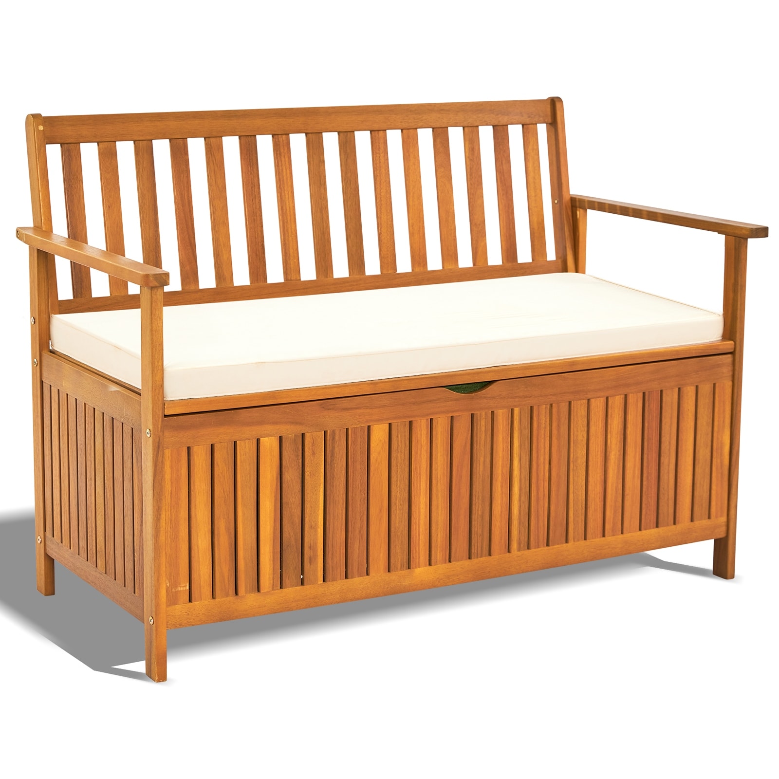Wooden Outdoor Storage Bench Large Deck Box, Entryway Storage Bench With Inner Waterproof Dustproof Lining For Patio Garden Balc