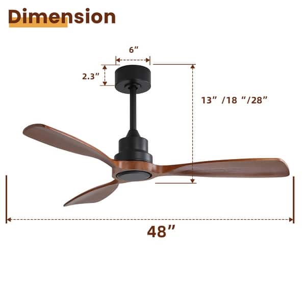 dimension image slide 6 of 14, Sofucor 48/52 Inch Ceiling Fan with Light, Solid Wood Blades for Living Room, Bedroom,Smart Optional