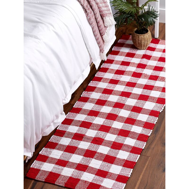 DII Antique Green & White Buffalo Check Rag Rug 26x40 inch
