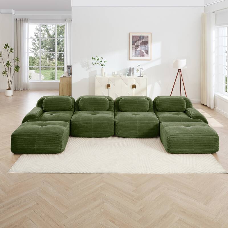 Corduroy Modular Boneless Sectional Sofa with Ottoman, Free combination, Pet-Friendly, No Assembly Required