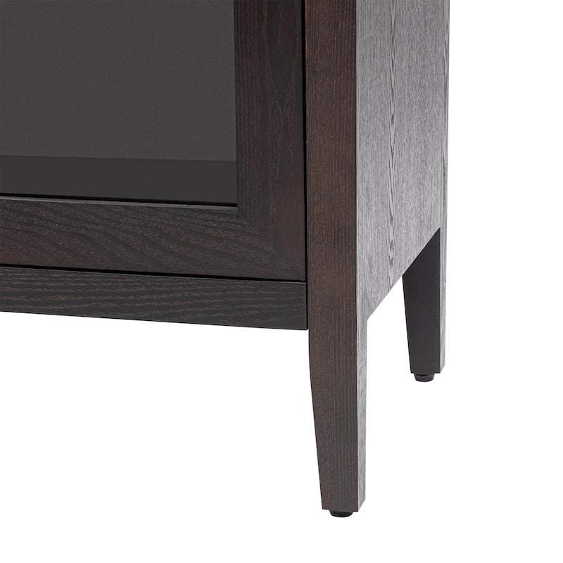 Three-Glass-Door Wood Storage Cabinet with Adjustable Shelf