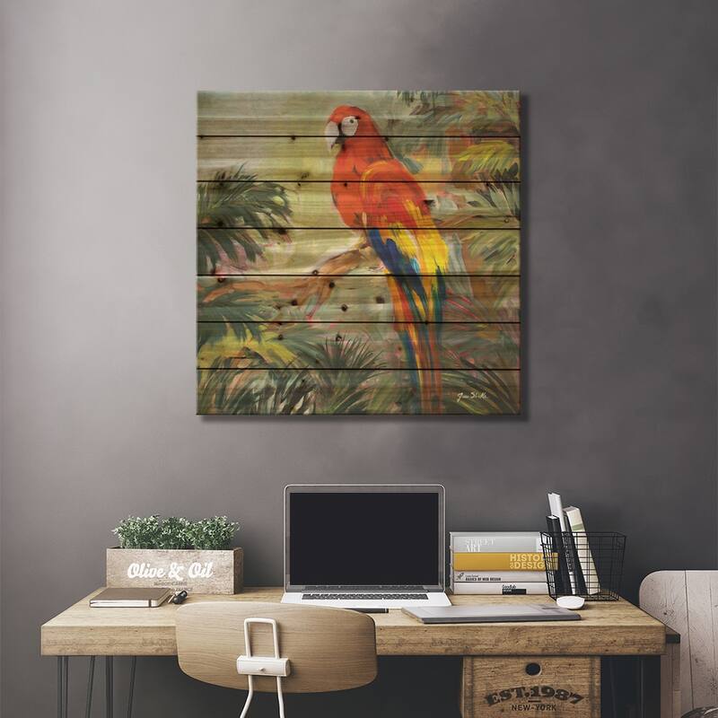 Parrots at Bay I Print On Wood by Jane Slivka - Multi-Color