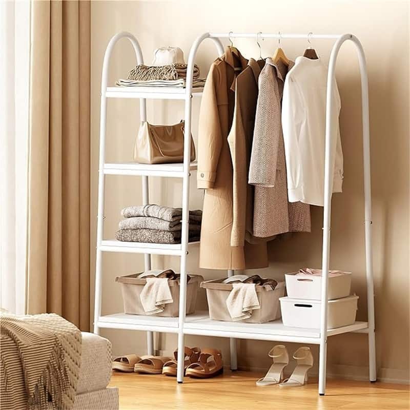 Metal Garment Rack with 4-Tier Wood Storage Shelves - 15.75"D x 39.4"W x 59"H - White