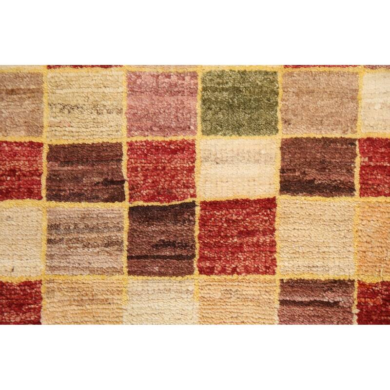 Checkered Gabbeh Kashkoli Oriental Area Rug Hand-knotted Wool Carpet - 3'4" x 4'10"