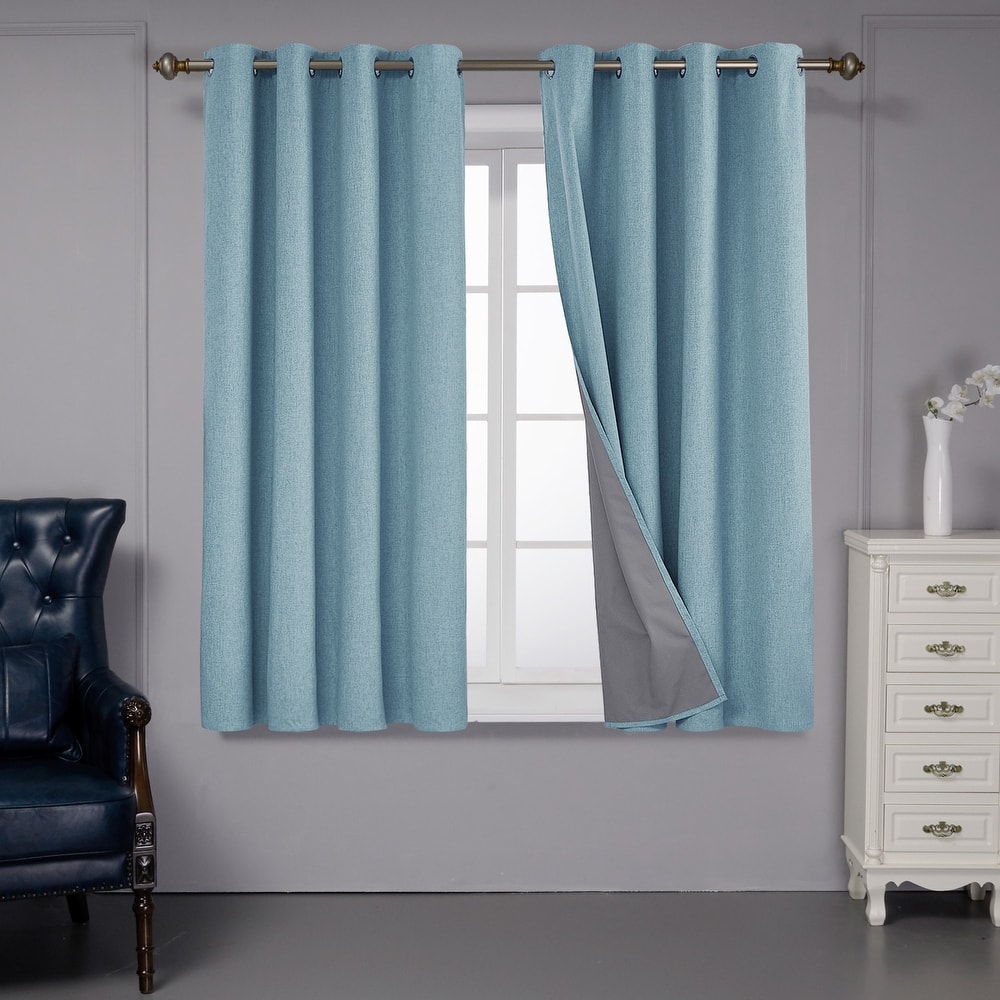 Deconovo Faux Linen Total Blackout with Coating Curtains (2 Panel)