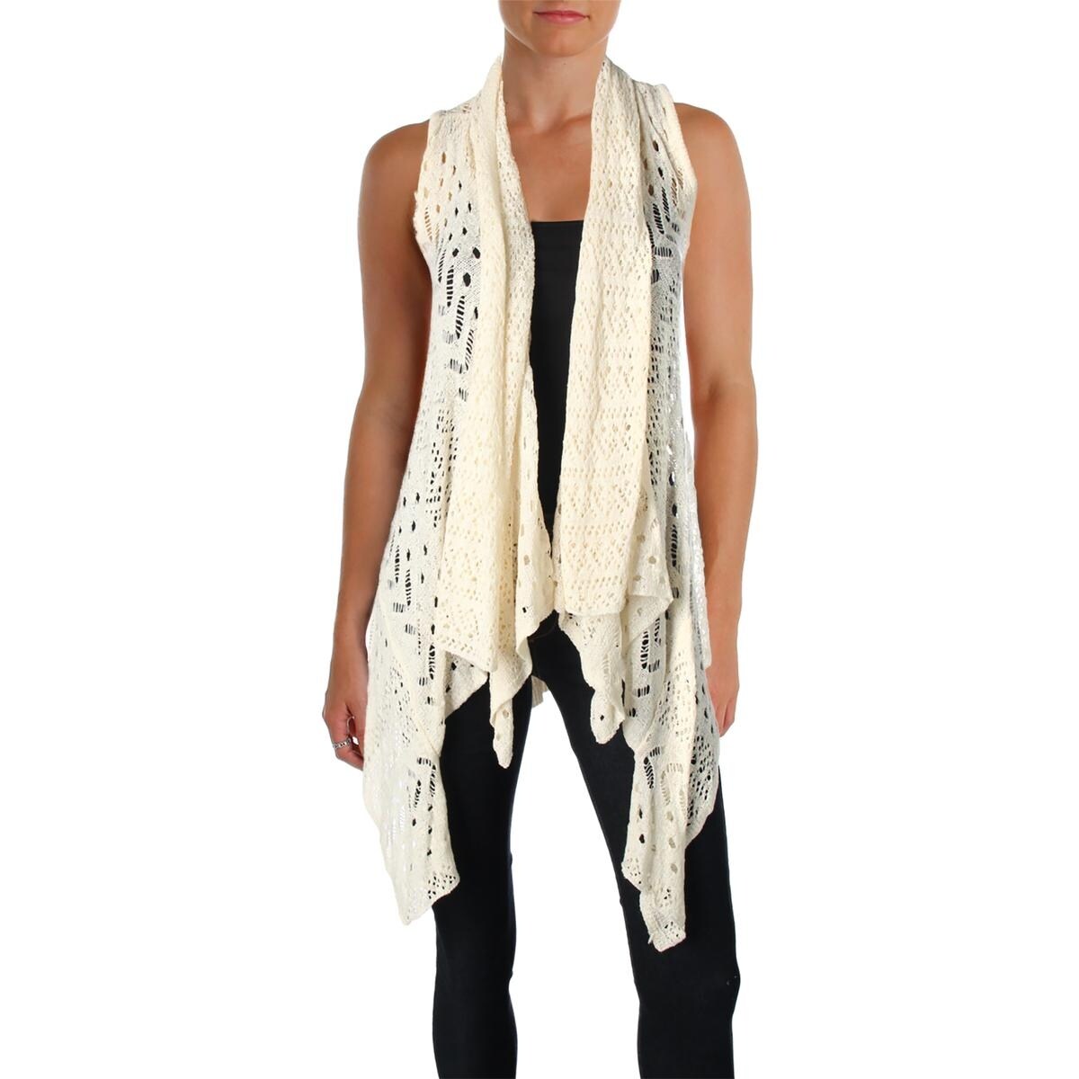 Jessica Simpson Womens Shawl Collar Sweater Crochet Sleeveless XS Jessica Simpson Womens Shawl Collar Sweater Crochet Sleeveless XS