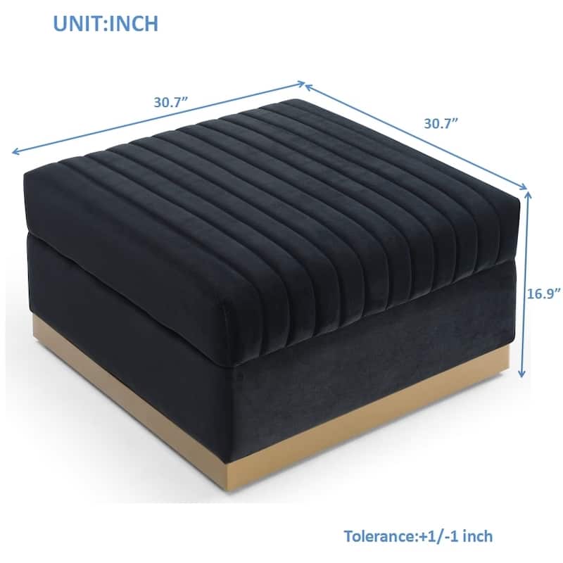 Luxurious Velvet Vertical Channel Tufted L-Shaped Corner Sectional Sofa with Convertible Ottoman and 4 Pillows