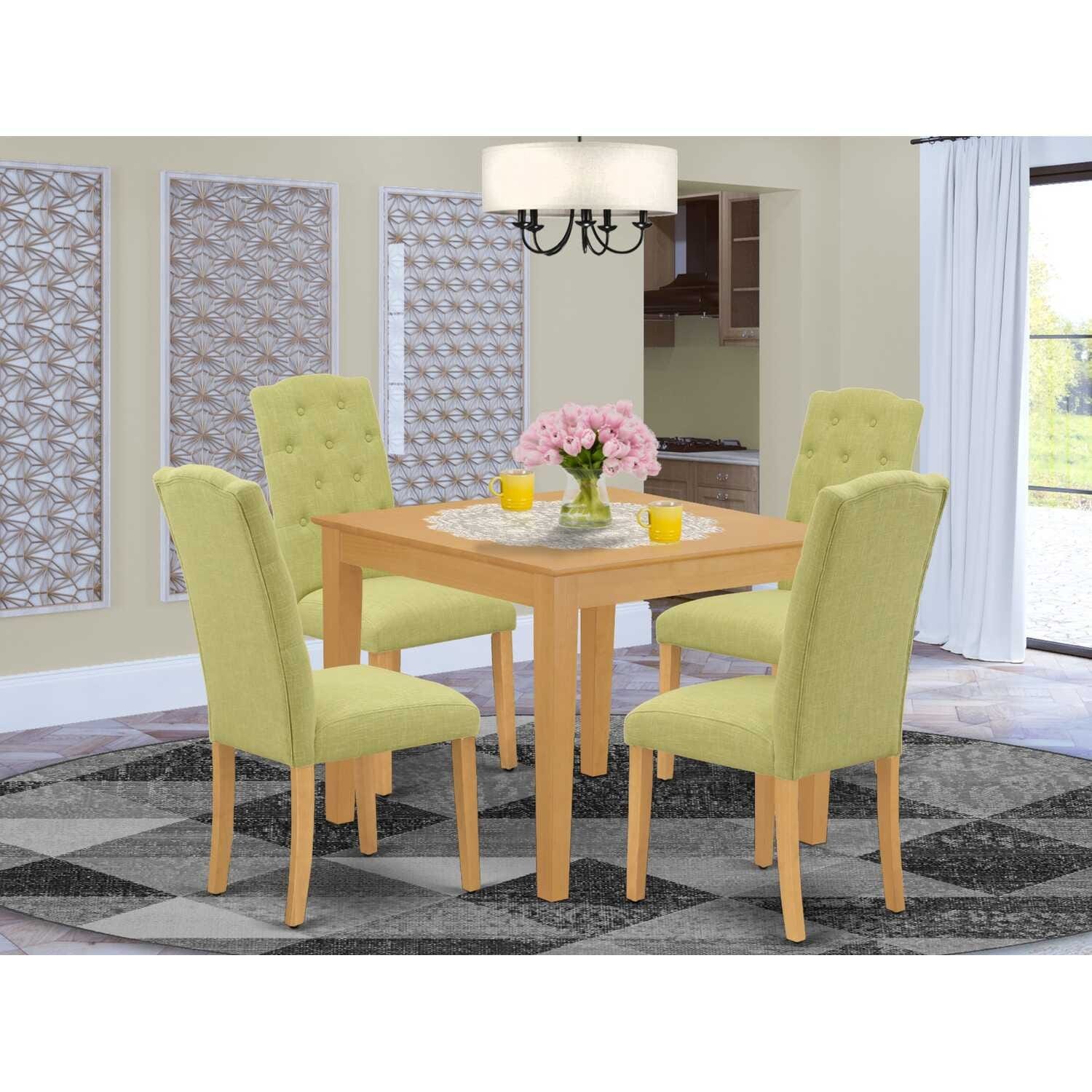 HomeStock 5-Pc Natural Oak Finish Solid Wood Top-Square Dining Room Set-Seats 4