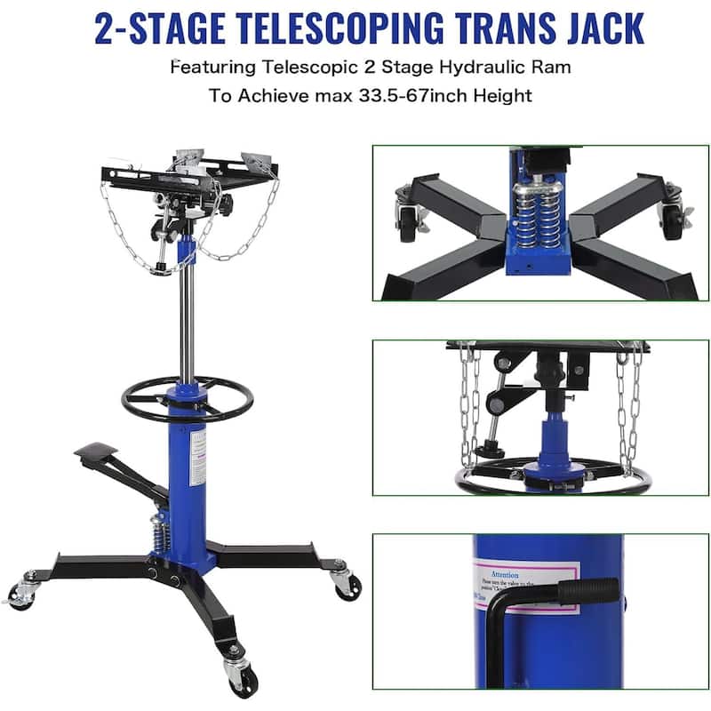 1322lbs Capacity Single-Column Plunger Hydraulic Transmission Jack