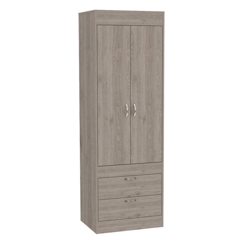 23.3" Modern Double-door Armoire with Hanging Rod and Two Drawer for Bedroom